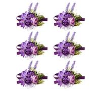 URROMA Lot de 6 Bracelets de Poignet en Forme de Fleur - Violet - Décoration Florale pour Demoiselle d'honneur, Mariage, Bal de Fin d'année, fête