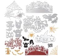 URROMA Lot de 6 matrices de découpe en métal pour Halloween, pochoirs fantômes, chauve-souris, citrouille, toile d'araignée, mots, pour la fabrication de cartes en papier, décoration, scrapbooking,
