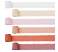 URROMA Lot de 6 Rouleaux de Ruban en Mousseline de Soie de Couleur mélangée avec Franges effilochées pour Invitations de Mariage, Bouquets de mariée, Emballage Cadeau