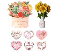 URROMA Lot de 60 cartes pop-up et autocollants « Happy Mother's Day » - Fleurs 3D - Carte de vœux pour la fête des mères - Fournitures d'emballage cadeau pour l'emballage