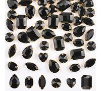 URROMA Lot de 60 strass à coudre avec griffe - Fond blanc doré - Dos plat avec 4 trous - 6 styles - Pour travaux manuels, vêtements, décorations de mariage