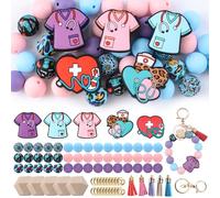 URROMA Lot de 65 perles rondes multicolores en silicone sur le thème des infirmières pour la fabrication de stylos, bracelets, pompons, porte-clés