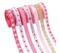 URROMA Lot de 7 Rouleaux de Ruban de Saint-Valentin avec cœurs Roses et Blancs de 4,6 m pour Emballage Cadeau, Artisanat, décoration de Mariage, nœuds pour Cheveux, 10 mm