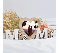 URROMA Mr & Mrs Wood Heart Picture Frame, Tabletop Wedding Picture Frame Décoration en Bois Mr & Mrs Cadeau Photo de Jeunes mariés pour l'affichage de Mariage