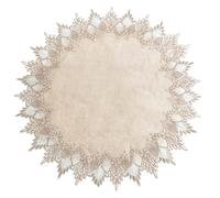 URROMA Nappe Ronde, 60x60 cm Beige avec Bordure Dentelle | En polyester de qualité, napperons neutres pour meubles, salle à manger, cuisine, mariage, dessus de table basse