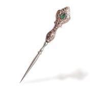 URROMA Poinçon de broderie vintage or rose, 1 pièce de style européen, kit d'outils de couture, alêne avec poignée en strass verts, outils de scribe pour poinçonner, couture, loisirs créatifs