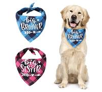 URROMA Rose Red and Lake Blue Plaid Dog Bandana Scarf, 2 Packs Soft Cotton Dog Bandana Adjustable Triangle Pet Scarf for Small Medium Dogs Pets