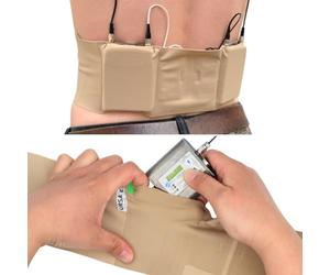 URSA Sangle de taille à double poche - Sangles d'émetteur de microphone ultra fine, respirante et extensible, compatible avec la plupart des émetteurs/récepteurs (beige, taille L)