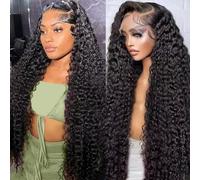 Urshiney Perruque en Cheveux Humains à Dentelle Frontale pour Femmes Noires - Bouclés Crépus sur Dentelle Suisse 13x4 Ligne Pré-Éclaircie Densité 180% Noir Naturel 14 Pouces 35 cm