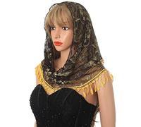 Ursumy Triangle Mantilla Voile brodé Catholique Église Voile de Chapelle Infini Voile Tulle Écharpe Couvre Tête Masse Latine (Jaune)