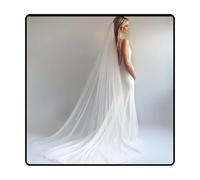 Ursumy Voile de mariée long voile de cathédrale simple voile doux en tulle simple 1T/1 étage (blanc)