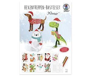 URSUS 10154135 - Kit de Bricolage escalier de sorcière Hiver, Set pour 9 Animaux de Noël en photocarton, Compris Bandes de Papier, modèle, Fil pour accrocher et Instructions de Bricolage
