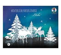 Ursus 17200001 Lot de 4 Feuilles de Carton Bristol 400 g/m² 24,8 x 32,5 cm, Laser, rainuré, pour Trois Arbres et Deux élans avec Instructions de Montage (français Non Garanti) Blanc