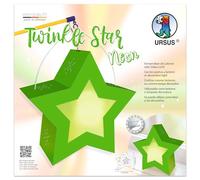 URSUS 1883 00 04-Twinkle Star Vert Fluo, 19,3 x 18,3 x 8 cm, 250 g/m², pour fabriquer des lanternes, Kit de Bricolage DIY pour défilé aux lampions & décoration, Paper, Neon Green, Taille Unique