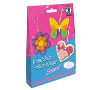 Ursus 21440002 - Pendentif au point de croix en bois « Summer » pour enfants avec 3 pendentifs en bois, fil à broder, aiguilles à broder, matériel de décoration et instructions (français non garanti)