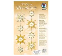 Ursus 21830099 Décoration en papier 3D en forme d'étoiles, dorées, pour 8 grandes et 8 petites étoiles, avec instructions de bricolage (français non garanti), idéal comme décoration de mur, de fenêtre
