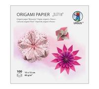Ursus 2298 55 01 - Papier origami "fleurs", rose/orange, 100 feuilles, 80 g/m², 15 x 15 cm, 7 motifs assortis, imprimé des deux côtés, avec instructions, papier à plier pour bricolage & décoration