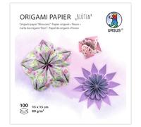 Ursus 2298 55 02 - Papier origami "fleurs", lilas/rose, 100 feuilles, 80 g/m², 15 x 15 cm, 7 motifs assortis, imprimé recto-verso, avec instructions de pliage, papier à plier pour bricolage & déco