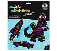 Ursus 24540002F Lot de 6 Feuilles de grattage Magiques avec Motif Arc-en-Ciel, 250 g/m², 1 Stylo en Bambou, Yeux Autocollants et Instructions à gratter Inclus (français Non Garanti) Noir