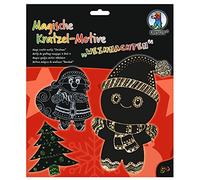 Ursus 24540004F Lot de 6 Feuilles de grattage Magiques pour Noël Effet Arc-en-Ciel 250 g/m² + 1 Stylo en Bambou, Yeux Autocollants et Instructions à gratter Inclus Noir