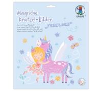 URSUS 2456 00 01F-Tableaux Magiques Pays des fées, 4 Motifs, 21 x 21 cm, avec Crayon en Bambou et Instructions DIY à gratter, kit de Bricolage créatif, Paper, Multicolor, Taille Unique
