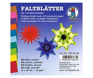 Ursus 2646899 Lot de 500 Feuilles Pliantes en Papier Transparent 10 x 10 cm, 42 g/m², 500 Feuilles, Assortiment de 10 Couleurs, colorées, Base idéale pour Les travaux manuels créatifs