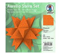 URSUS 35635541 Aurelio Lot de 33 feuilles de papier créatif recto verso Motif étoiles Orange 15 x 15 cm 135 g/m²