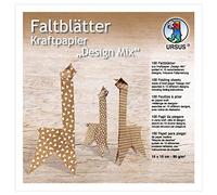 Ursus 38055599F Lot de 100 Feuilles de Papier Kraft Design Mix 100 Feuilles en 10 Motifs différents, env. 15 x 15 cm, 80 g/m², imprimées d'un côté, pour Plier des Images de fenêtre, étoiles et