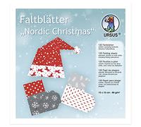 Ursus 38075599F Lot de 120 Feuilles de Papier Pliantes carrées avec 10 Motifs de Noël différents imprimés des Deux côtés Multicolore 15 x 15 cm