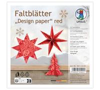 Ursus 3811 55 01 - Papier à plier "Design" rouge, 30 pièces, 15 x 15 cm, 120 g/m², contrecollé sur les deux faces avec feuille d'aluminium gaufrée, papier de bricolage pour origami & décoration