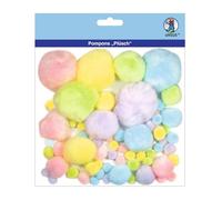 Ursus 39500001 - Pompons en Peluche Pastel/Multicolore - 60 pièces de différentes Tailles et Couleurs - pour bricoler des Personnages Amusants et d'autres idées créatives, Set 1