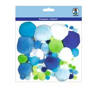 Ursus 39500004 - Pompons en Peluche, Bleu/Vert, 60 pièces, en différentes Tailles et Couleurs, pour bricoler des Personnages Amusants et d'autres idées créatives