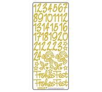 Ursus 593000103 - Lot de 5 feuilles d'autocollants créatifs avec chiffres de 1 à 24, autocollants, faciles à décoller, pour numéroter des calendriers de l'Avent faits maison Doré