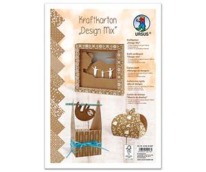 Ursus 61964699F Lot de 10 Feuilles de Carton Kraft Design Mix - Format A4-250 g/m² - Imprimé d'un côté - pour Le Bricolage et la création de Cartes, enveloppes, étiquettes, pendentifs - Marron/Blanc