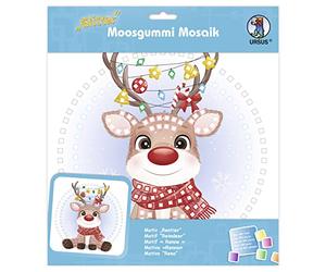 Ursus 8420020 Kit de mosaïque en caoutchouc mousse pailletée « Renne » pour une image adhésive en caoutchouc mousse, env. 25 x 25 cm avec support, taille moyenne