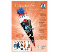 URSUS 9880018F Décoration vaisseau spatial DIN A4 Set de matériaux pour décorer un sac d'école, avec 4 feuilles de carton de bricolage 350 g/m² (imprimées et prédécoupés des deux côtés) et ruban en...
