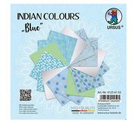 Ursus- Indian Colours Blue-avec 10 Naturel et 5 Feuilles de Papier à Dessin-Impression sur Un Seul côté-Effet métal et Paillettes, 41256102, Bleu