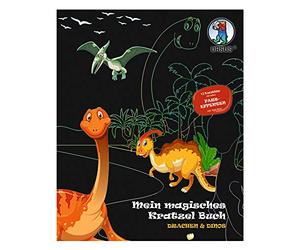 Ursus My Magical Book Dragon & Dinos, images à gratter env. 21 x 26 cm, avec effets de couleur et 12 mandalas, bâton en bois inclus, Coloré