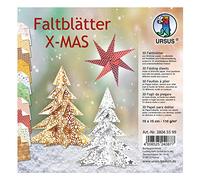 URSUS X-Mas Lot de 30 feuilles de papier brillant 110 g 10 motifs et couleurs assortis Env. 15 x 15 cm Avec effet nacré et finitions en aluminium