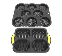 URSXODAWQ Moule en silicone à 8 alvéoles pour pains hamburger et moule en silicone à 4 alvéoles pour baguettes, moules de cuisson antiadhésifs avec trous d’aération pour une croûte