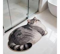 URTAODFE Tapis de bain en forme de chat et de chien, ultra absorbant, terre de diatomée, tapis de sol antidérapant à séchage rapide (argent et blanc givré, 40,6 x 61 cm)