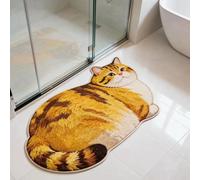 URTAODFE Tapis de bain en forme de chat mignon et chien, ultra absorbant, terre de diatomée, séchage rapide, antidérapant, ambre doré, 40,6 x 61 cm