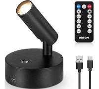 URTOM Lot de 1 spot d'intérieur sans fil avec télécommande - Fonctionne à piles avec minuterie - Intensité variable - Applique murale d'intérieur à coller sur les œuvres d'art végétales
