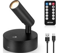 URTOM Lot de 1 spot d'intérieur sans fil avec télécommande - Fonctionne à piles avec minuterie - Intensité variable - Applique murale d'intérieur à coller sur les œuvres d'art végétales
