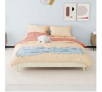 URTR Lit plateforme moderne 160x200, velours hollandais, coffre bas, sans vérin, sans tête de lit ni matelas, élégant, beige