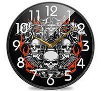 urtradezz Horloge murale ronde personnalisée en forme de crâne de moto de 24,1 cm, silencieuse, à quartz, à piles, horloge de bureau analogique silencieuse pour la maison, le bureau, l'école