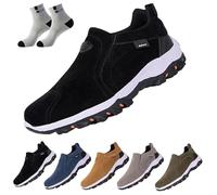 URWEIGH Chaussures De Marche Orthopédiques pour Hommes, Chaussures Orthopédiques Confortables à Enfiler avec Soutien De La Voûte Plantaire, Chaussures à Enfiler Rembourrées (Noir,48)