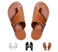 URWEIGH Sandales Orthopédiques Légères En Cuir De Qualité Supérieure, Sandales Plates En Cuir Pour Femmes, Tongs à Bout Ouvert Et Sangle à Boucle (Brun,40)