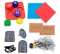 Uryxery Gonggi Jeu coréen 9 pièces PLA sculpté poli pour famille et voyage avec éléments de jeu de calmar (250 g, boîte) - Comprend planche, haut, corde, pierre et disque carré