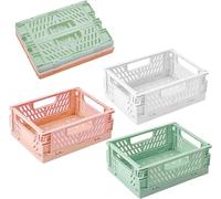 Uryxery Set de 3 Petit Panier Rangement Collapsible - Boîte Rangement Plastique (Blanc Perle, Vert Matcha, Rose Sakura), 15×9,8×5,8cm, Empilable pour Salle de Bain, Cuisine & Rangement Bébé